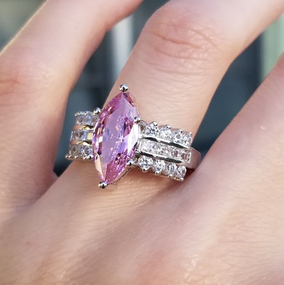 🆕️(Sz6/8/10)-2.25CT Marquis Cut Pink&White - Picture 7 of 8